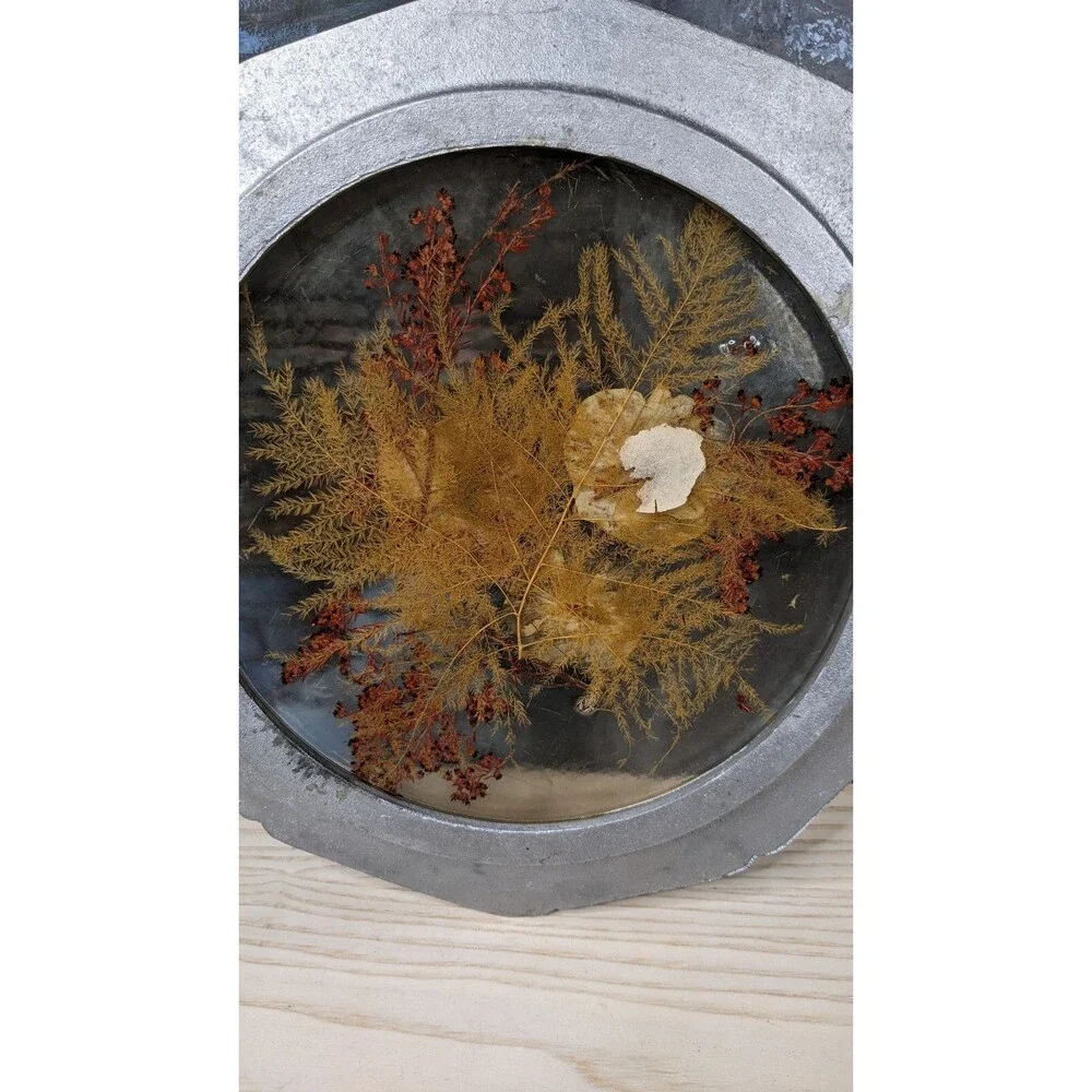 Colorflo Lucite Pewter Plate Trivet Tray dried Flowers Wall Decor  Cottagecore